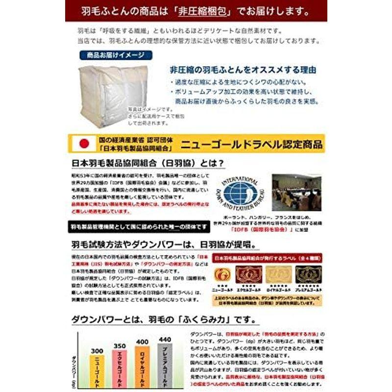 安眠工場 羽毛布団 2枚合せ(デュエット) ダブル合掛1.0kg、薄掛0.5kgニューゴールドラベル認定品質 320dp以上（かさ高性135｜qualityfactory｜04