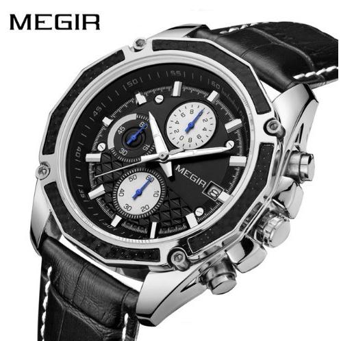 MEGIR メンズ 腕時計 ブランド 人気 かっこいい おしゃれ カレンダー クロノグラフ 本革 ビジネス 20代 30代 40代 ルミナスハンズ｜quart2｜03