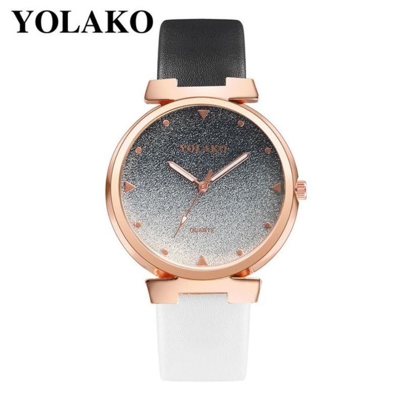YOLAKO 腕時計 レディース かわいい キラキラ 大きめ ツートーンカラー レザーベルト グラデーション ファッションウォッチ