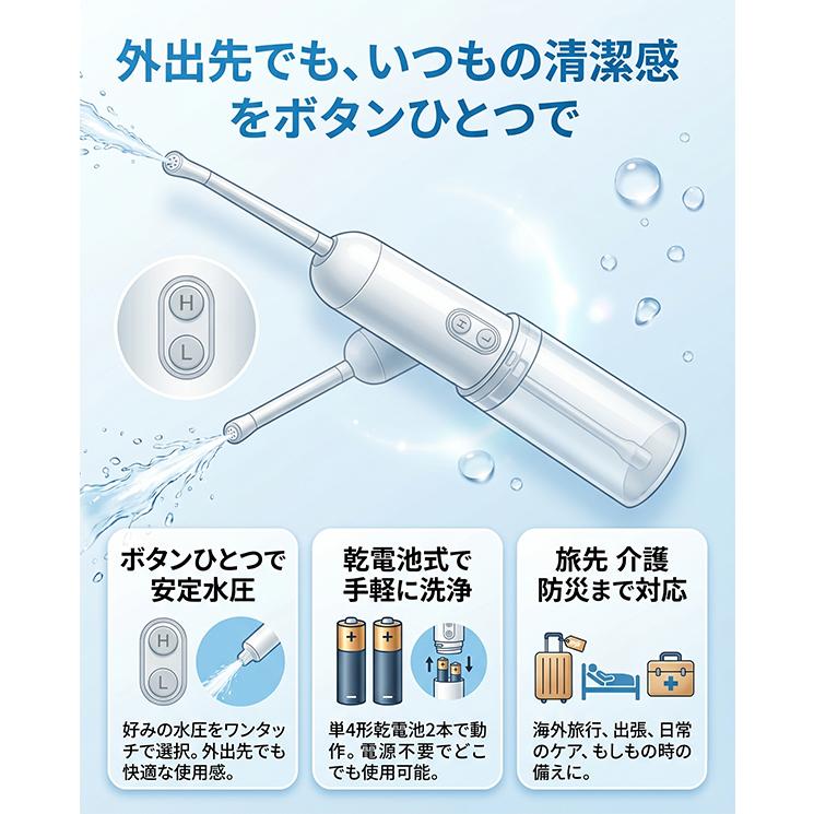 携帯ウォッシュレット 電動 IPX6防水 2段階水圧 140ml 収納袋付き 旅行
