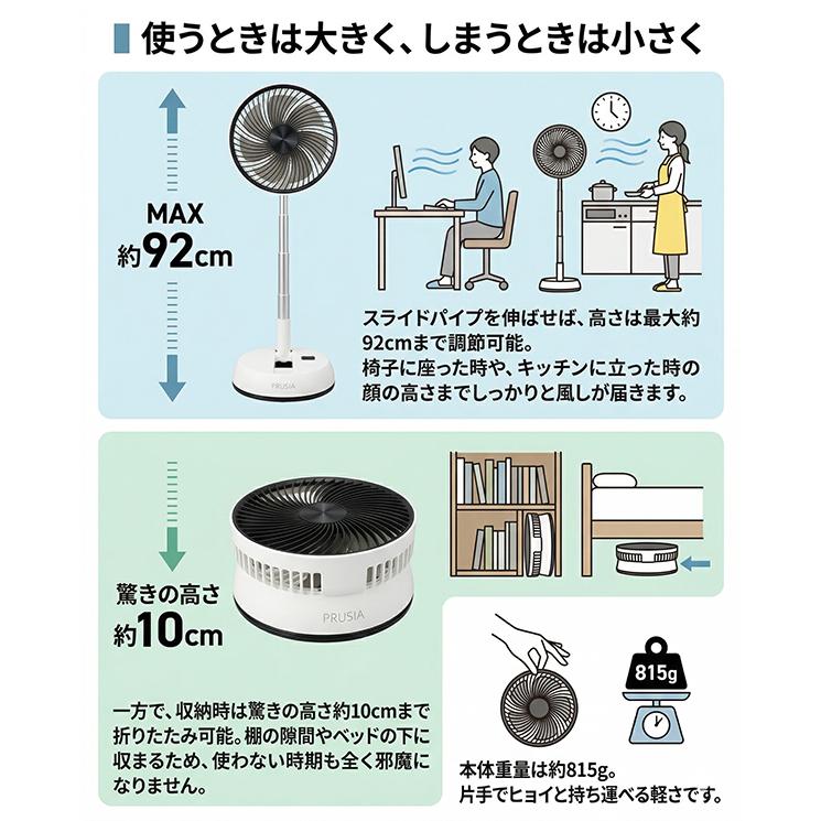 扇風機 折りたたみ コードレス 自動首振り 卓上扇風機