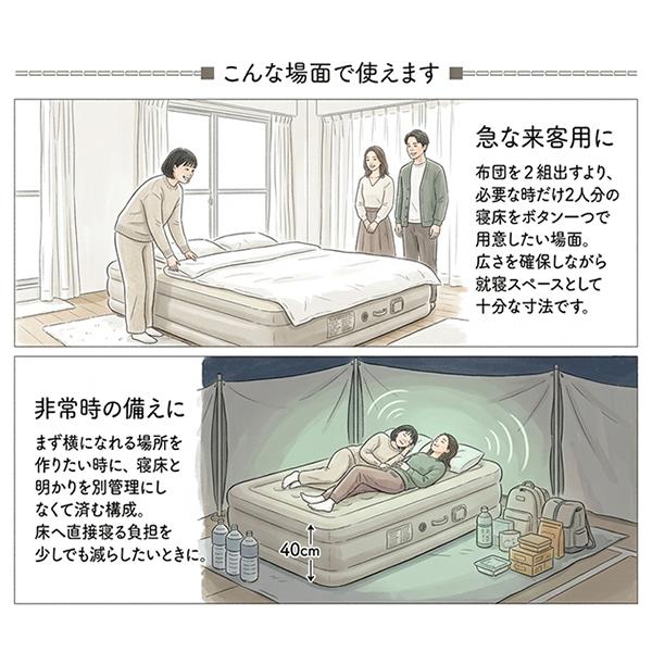 エアーベッド ダブル 電動 ポンプ内蔵 極厚37cm 3分で膨らむ 簡易