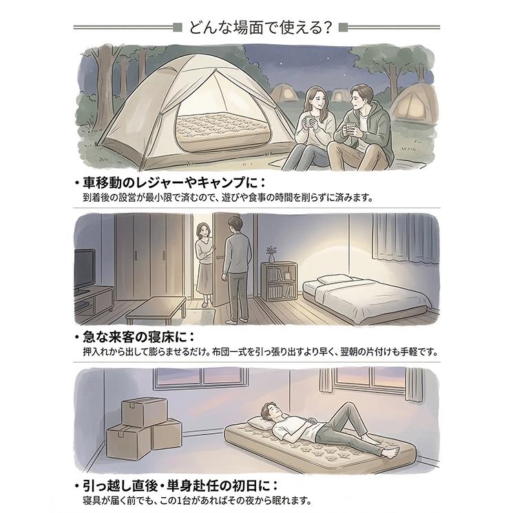 【ほぼ新品・2客セット】電動ポンプ付エアーベッド アウトドア・車中泊に最適 ほぼ新品・2客セット】電動ポンプ付エアーベッド アウトドア・車中泊に