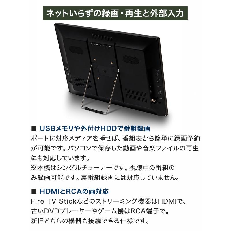 車中泊＆キャンピングカーに！18.5インチ地デジ液晶テレビフルセット！ ポータブルテレビ 19インチ 防災 車中泊 録画対応 3電源対応