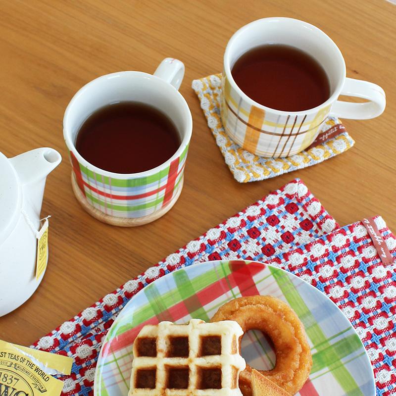 Carreaux カロ マグカップ 330ml 陶器 チェック柄 食洗機・電子レンジ