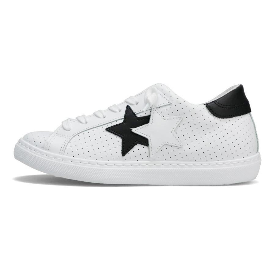2STAR（ツースター） レディース レザースニーカー ホワイト ブラック 