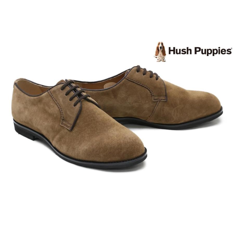 ハッシュパピー シューズ 靴 レディース 外羽根プレーントゥ 雨天 はっ水 スエード 2E 日本製 Hush Puppies ダークブラウン