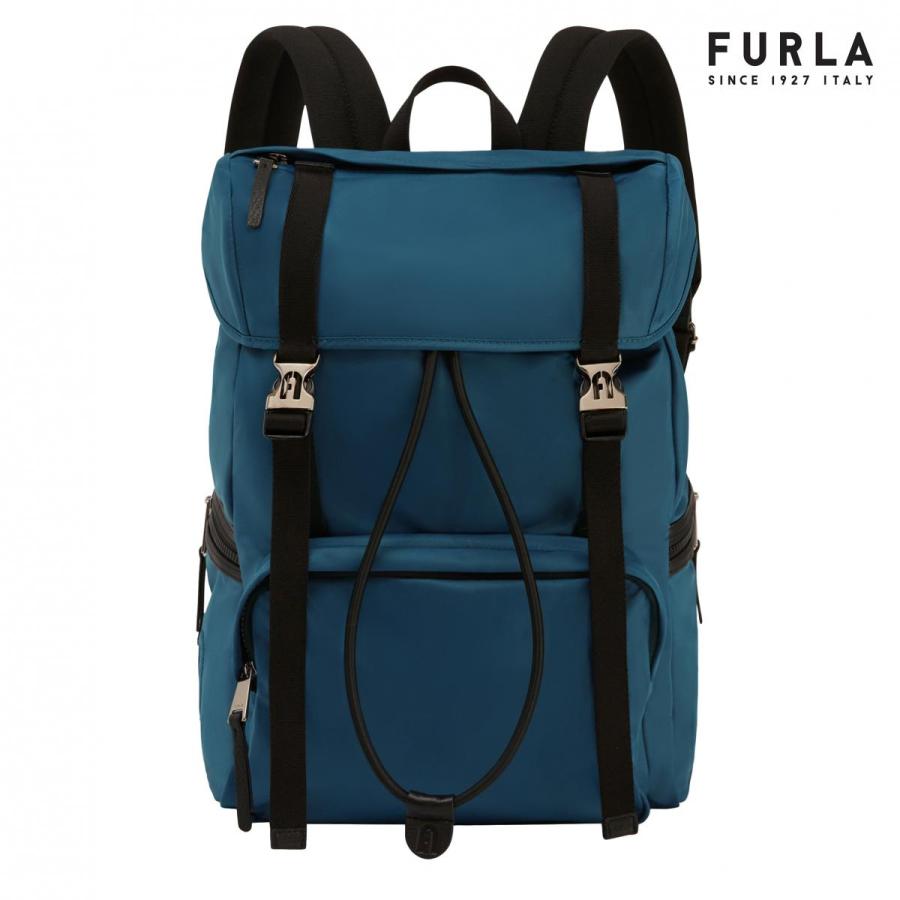 FURLA ネイビー ストライプデザイン レザーバックパック