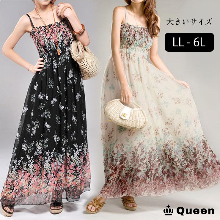 大きいサイズの服 レディース マキシ丈ワンピース マキシワンピース キャミワンピ 花柄 シフォン Ll 3l 4l 5l 春夏 リゾート 代 30代 40代 50代 C0015 ぽっちゃり服専門店 Queen More 通販 Yahoo ショッピング