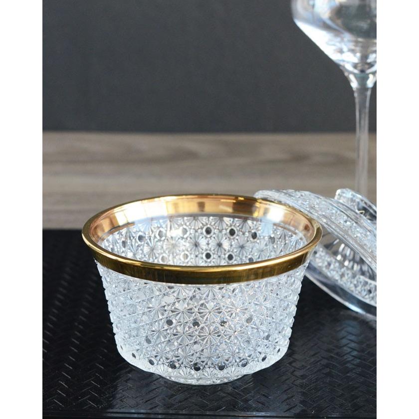 菊籠目 蓋物 金付 188 413533【ガラス食器 和食器 蓋つき小鉢 蓋物 菊