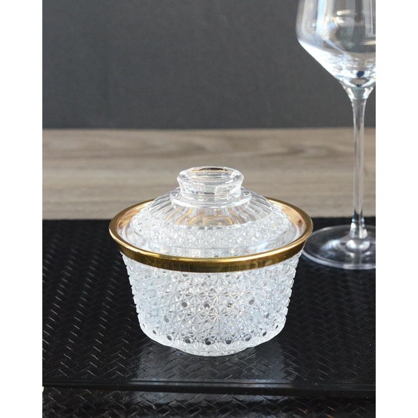 菊籠目 蓋物 金付 188 413533【ガラス食器 和食器 蓋つき小鉢 蓋物 菊