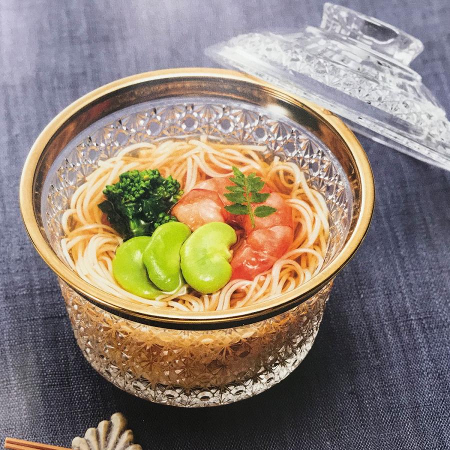菊籠目 蓋物 金付 188 413533【ガラス食器 和食器 蓋つき小鉢 蓋物 菊
