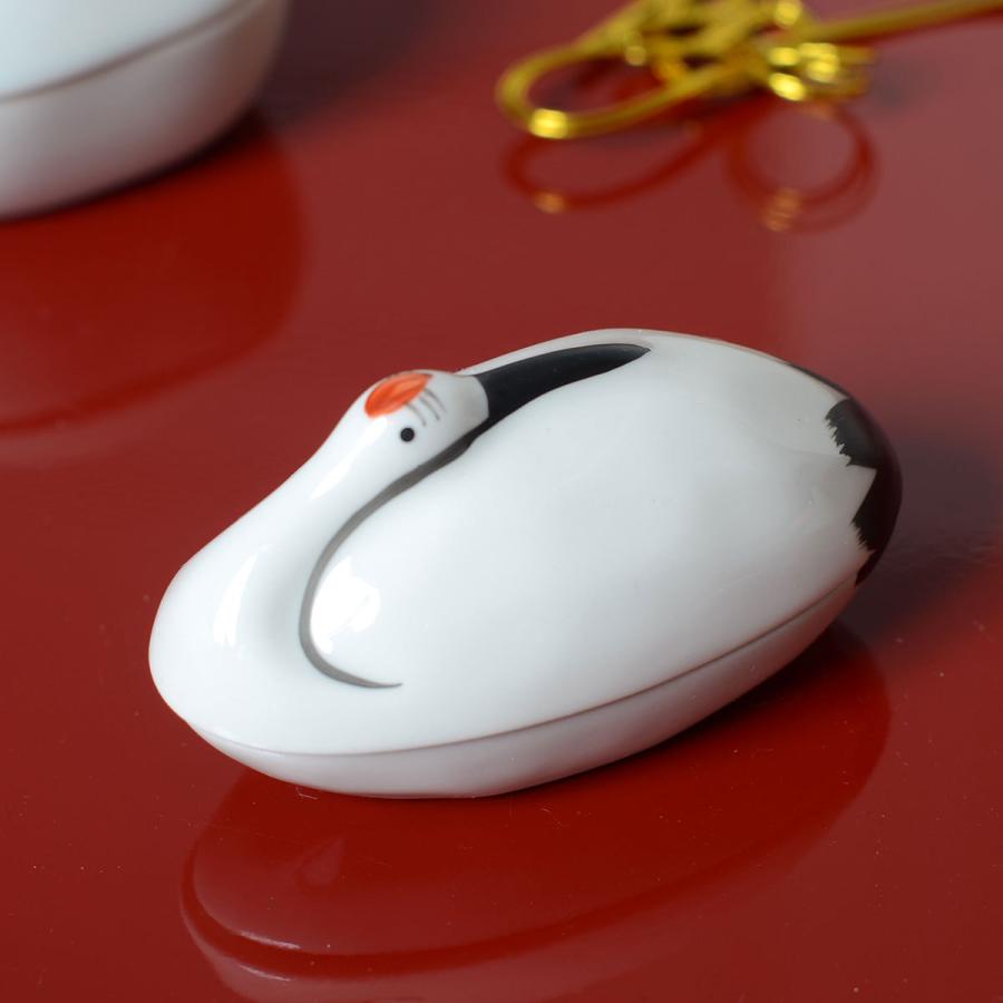 陶器珍味入 ミニサイズ鶴型珍味入 26675<br>【つる 珍味入れ 正月 鶴亀