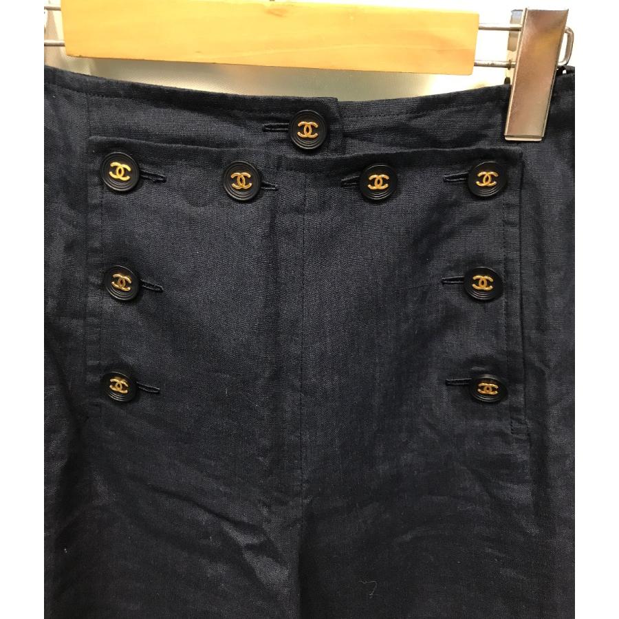 CHANEL シャネル　ココボタン　麻　シルク　ロングパンツ　ネイビー　ヴィンテージ　94P　qob.YJT06_2
