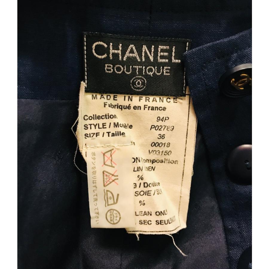 CHANEL シャネル　ココボタン　麻　シルク　ロングパンツ　ネイビー　ヴィンテージ　94P　qob.YJT06_3