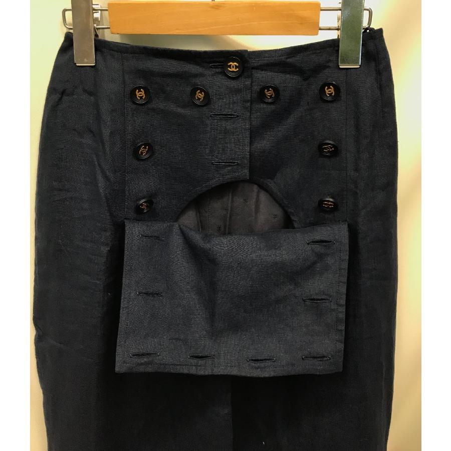 CHANEL シャネル　ココボタン　麻　シルク　ロングパンツ　ネイビー　ヴィンテージ　94P　qob.YJT06_4