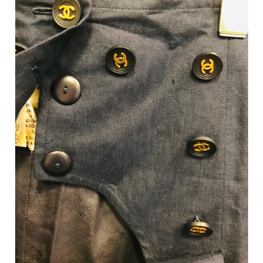 CHANEL シャネル　ココボタン　麻　シルク　ロングパンツ　ネイビー　ヴィンテージ　94P　qob.YJT06_8