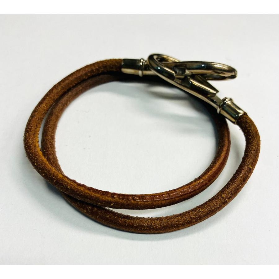 エルメス　ジャンボ　レザー　ブレスレット　アタメ　シルバーカラー　茶　チョーカー Herms エルメス アタメ ジャンボブレス 2連ブレス チョーカー レザー