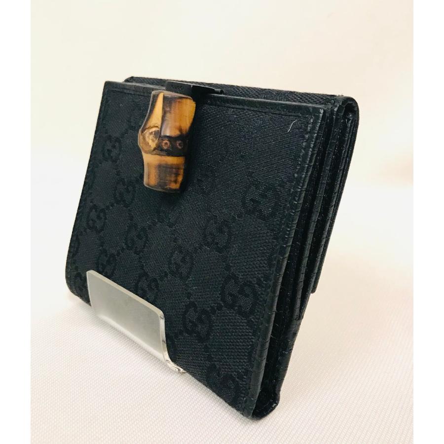 GUCCI グッチ バンブー GG 二つ折り財布 キャンバス×レザー ブラック