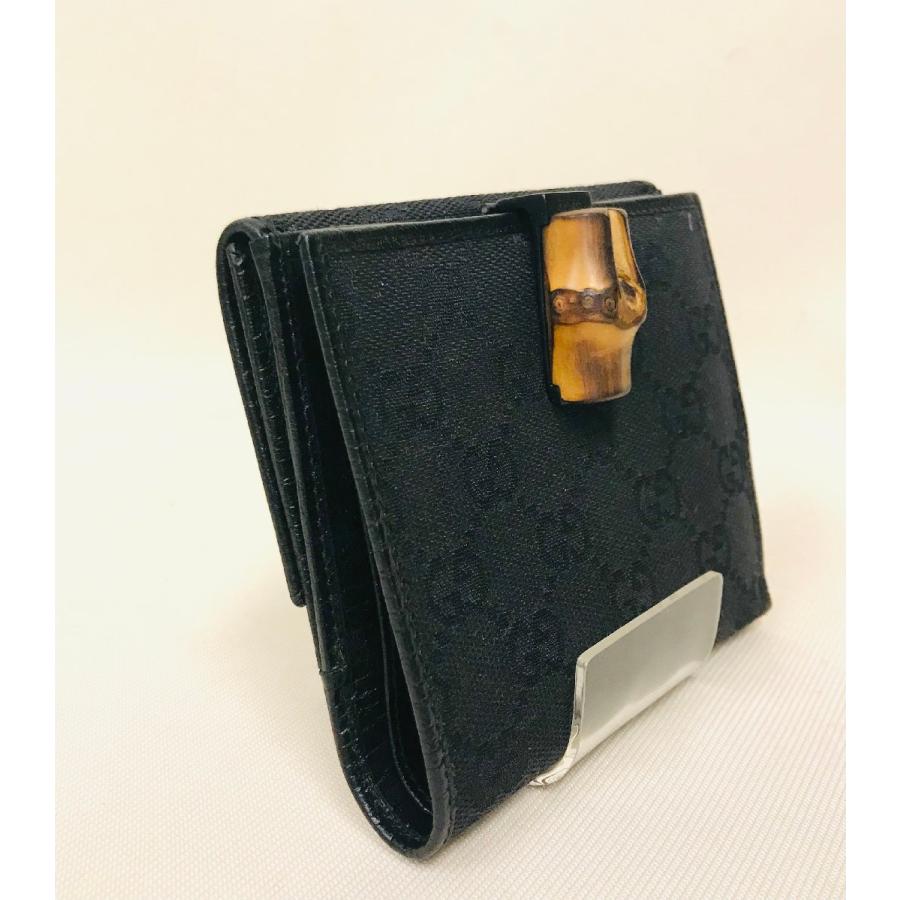 GUCCI グッチ GGキャンバス バンブー 三つ折り財布 二つ折り財布 黒 ブラック レザー コンパクトウォレット GG柄 クラシック ミニ財布 レディース W4 GUCCI - GUCCI グッチ GGキャンバス バンブー 三つ折り財布 二つ折り