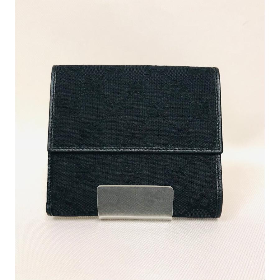 GUCCI グッチ バンブー GG 二つ折り財布 キャンバス×レザー ブラック