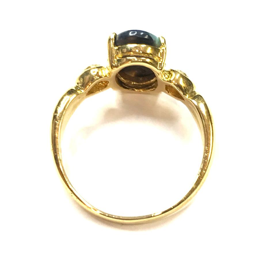 18K 天然 ブラックオパール/天然 ダイヤ 遊色リング 指輪 Ring 