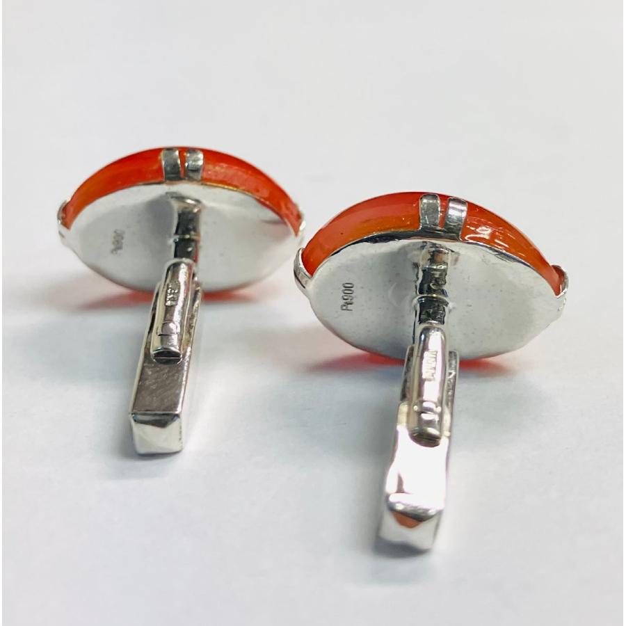 珊瑚 カフスボタンK14WG Pt900