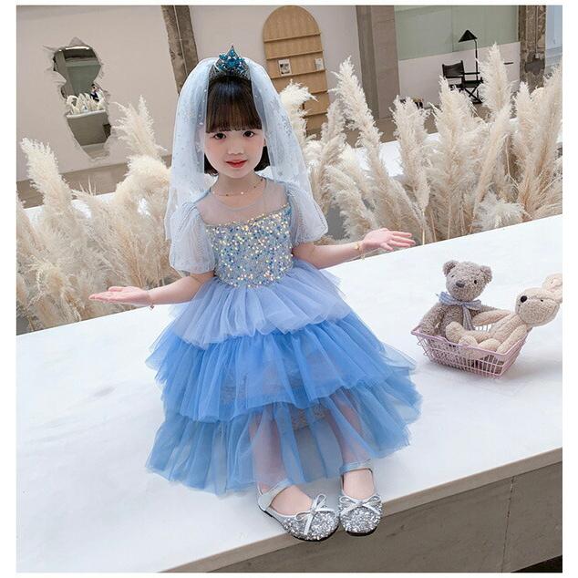 子供 ドレス 雪の女王 コスプレ コスチューム 半袖 ロング お姫様ドレス プリンセス なりきり 衣装 服 人気 誕生日 女の子用 子供用 ワンピース 雪の結晶 ブル…｜queenstylehayato｜05