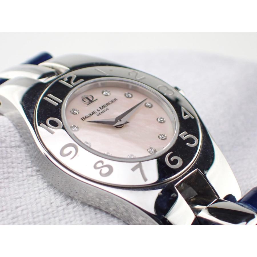 電池交換済 BAUME&amp;MERCIER ボーム&amp;メルシェ リビエラ ダイヤベゼル MV045057 ダイヤモンド 11Pダイヤ デイト 白 ホワイトシェル SS ステンレス レディース クォーツ リヴィエラ【6ヶ月保証】【腕時計】【中古】 BAUME&MERCIER - 電池交換済 BAUME＆MERCIER ボーム&メルシェ リビエラ