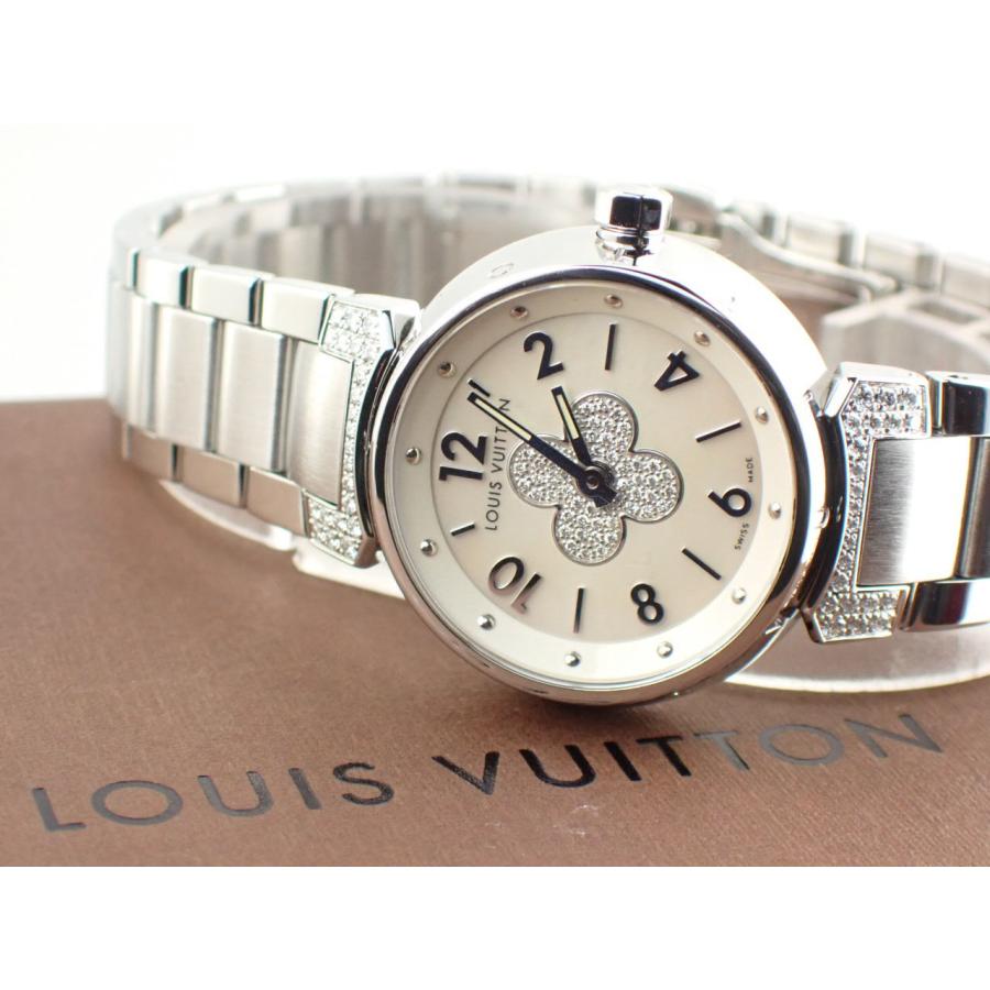 【LOUIS VUITTON】ルイ・ヴィトン タンブール フォーエバー Q121P ステンレススチール×レザー 茶 クオーツ アナログ表示 レディース ホワイトシェル文字盤 腕時計 LOUIS VUITTON - 【LOUIS VUITTON】ルイ・ヴィトン タンブール