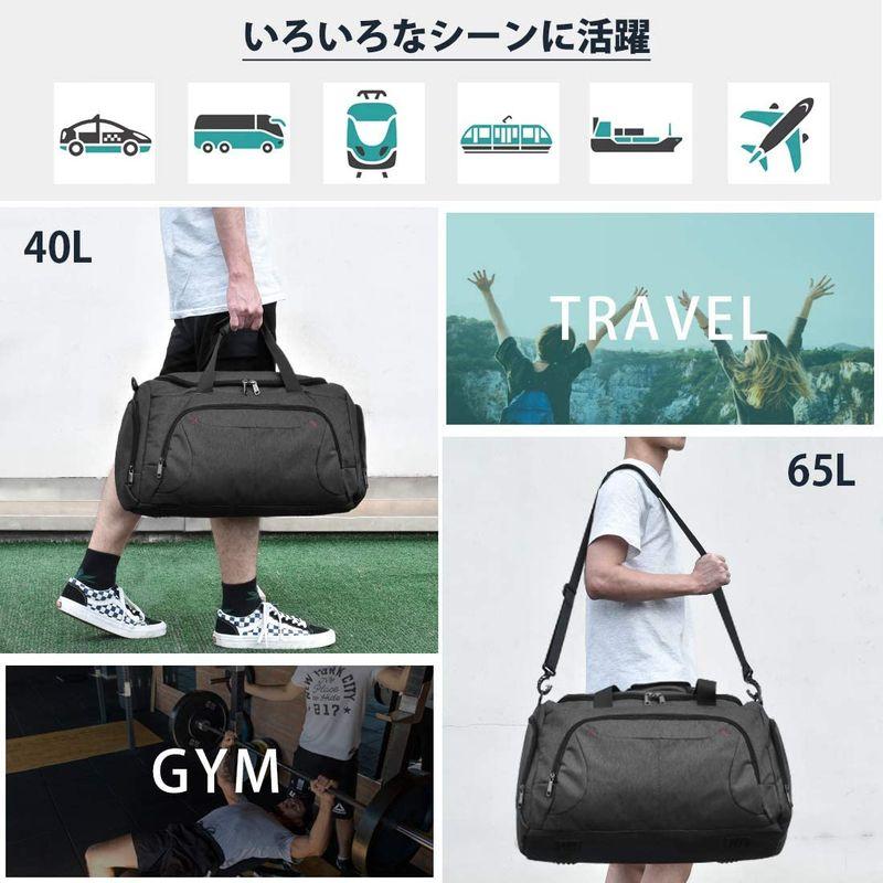 NUBILY ボストンバッグ メンズ ダッフルバッグ YKK 修学旅行 ジムバック 大容量 スポーツバッグ 旅行 防水 40L 2way 黒｜quessstore｜07