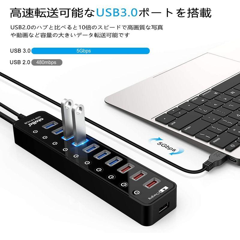 USB3.0ハブ 電源付き, atolla 7ポート5Gbps高速 USBハブ3.0 の 拡張+ 4充電ポート USB Hub 独立スイッチ｜quessstore｜06