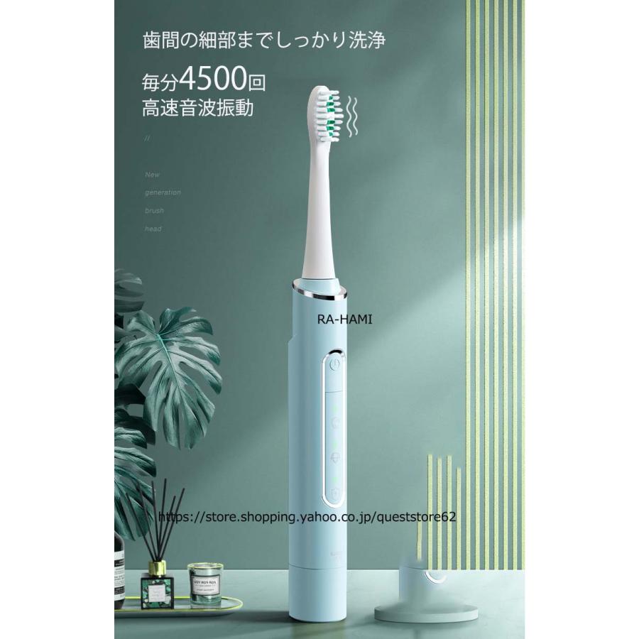 音波式 電動歯ブラシ 100％水洗いIPX7防水 4時間急速充電 切り替え