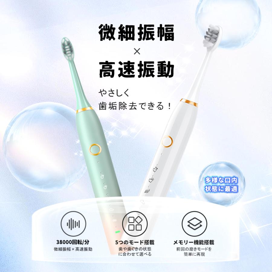 電動歯ブラシ 音波歯ブラシ 5本替えブラシ 歯ブラシ 38000回転/分 USB
