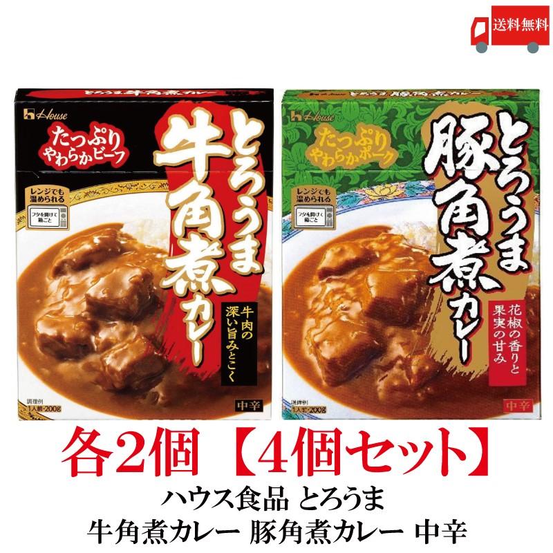 送料無料 ハウス食品 とろうま 牛角煮カレー 豚角煮カレー 中辛 各2個 【4個セット】 | ハウス食品