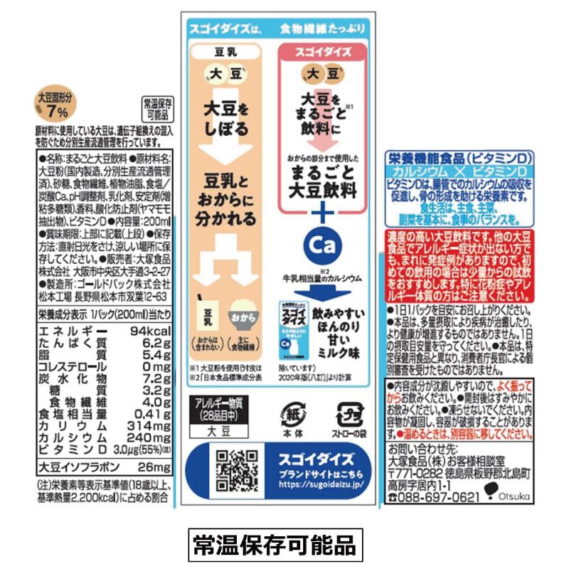 送料無料 大塚食品 スゴイダイズ ミルクのようにやさしいダイズ 200ml× 24本(まるごと大豆飲料) | 大塚食品 | 02