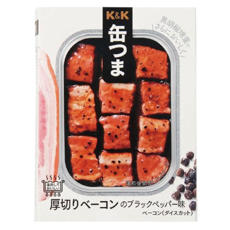送料無料 KK缶つま 厚切りベーコンのブラックペッパー味105g(角3号B缶) ×6個 | K＆K | 01
