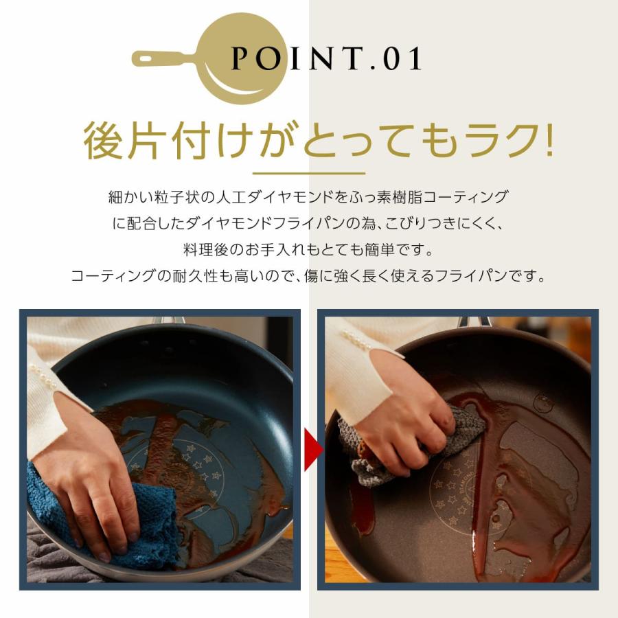 丈夫 で長持ち 20cm ダイヤモンドコート フライパン ih ガス火 IH対応 焦げにくい キズに強い 耐久性 ガス火対応 おしゃれ かわいい 新生活 プレゼント 爆買 | ブランド登録なし | 02