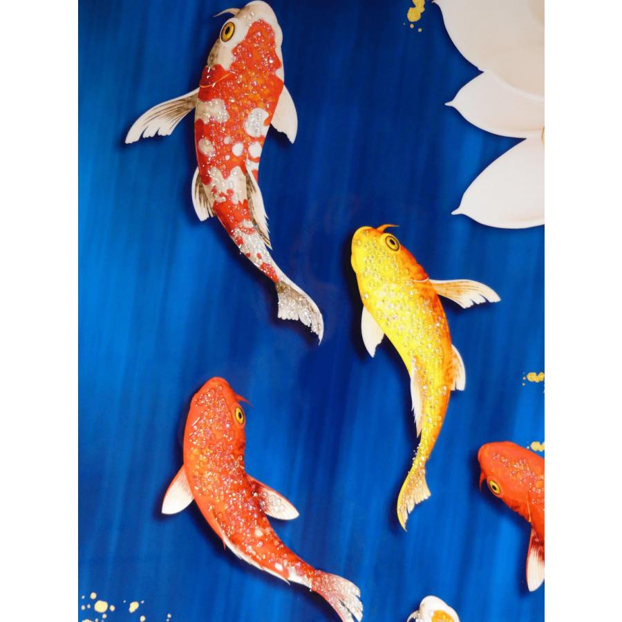 クリスタルポーセリンキャンバス 鯉と蓮 クリスタルダイアモンド付 120×60 絵画 アート インテリア 壁掛け 自然 風景 大型 額縁｜quincemaple｜04