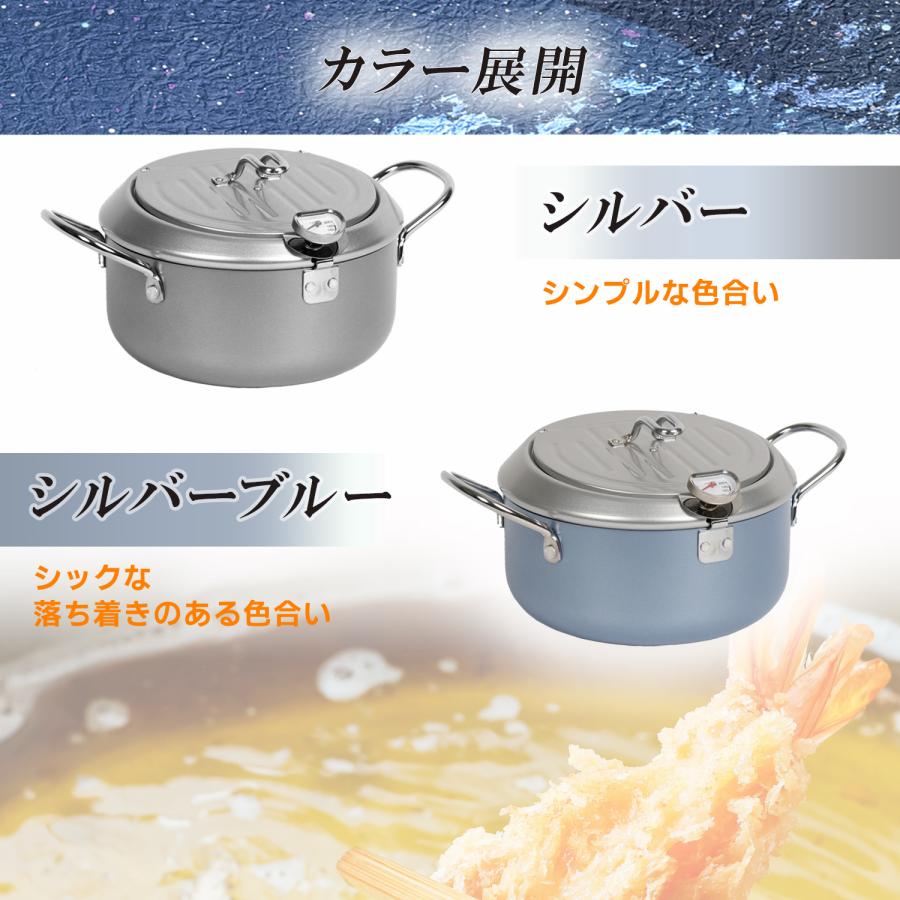 鉄 製 天ぷら鍋 20cm ガード枠 バット蓋付 温度計付き IH ガス火対応