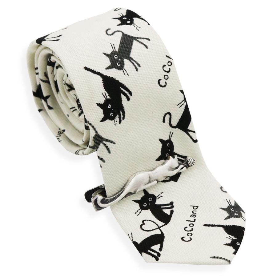 猫柄 ネクタイ セット ネクタイピン 日本製 5cm幅 細め ナロータイ