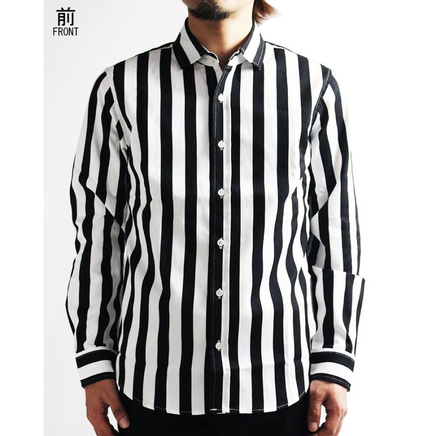 vintage el VINTAGE EL ストライプ 長袖シャツ メンズ 白黒 vintage el VINTAGE EL ストライプ 長袖シャツ メンズ 白黒