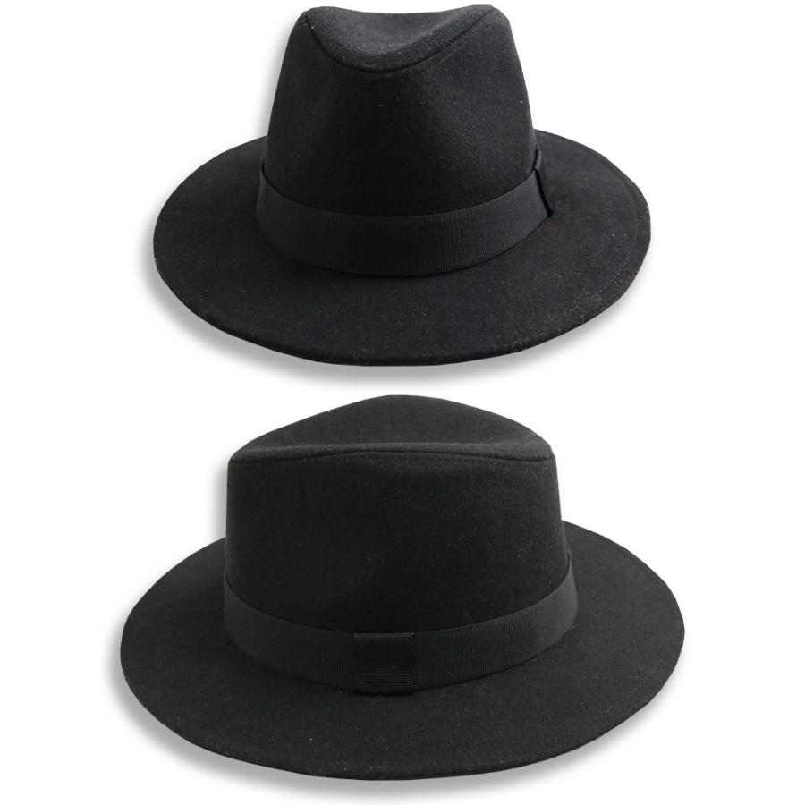 ビンテージ　ウール　　フェルト　メルトン帽子　中折れハット　59cm ビーズ飾り メルトン フェドラハット ツバ広 メンズ レディース ウール