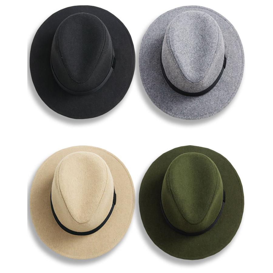 ビンテージ　ウール　　フェルト　メルトン帽子　中折れハット　59cm ビーズ飾り メルトン フェドラハット ツバ広 メンズ レディース ウール