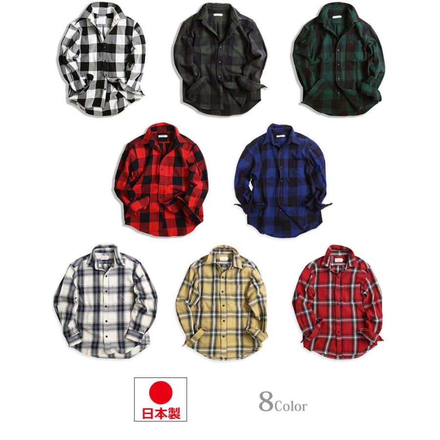 チェックシャツ メンズ 日本製 厚手 ヘヴィウエイト ネルシャツ 長袖