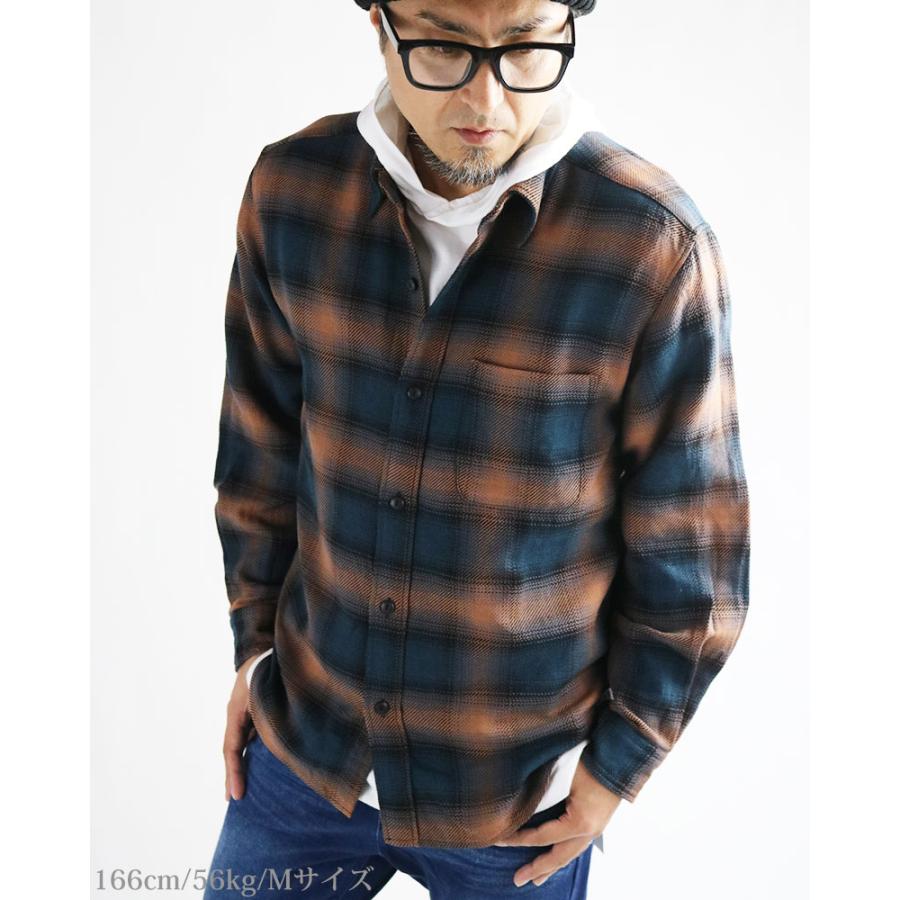 オンブレチェックチェックシャツ メンズ オンブレ 日本製 厚手 ヘヴィ