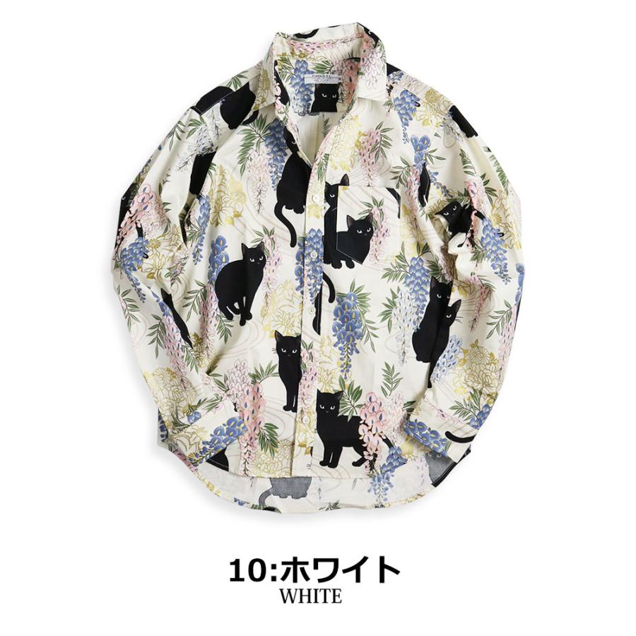 vintage el VINTAGE EL 黒猫 花柄 アニマル 柄シャツ 長袖 vintage el VINTAGE EL 黒猫 花柄 アニマル 柄シャツ 長袖