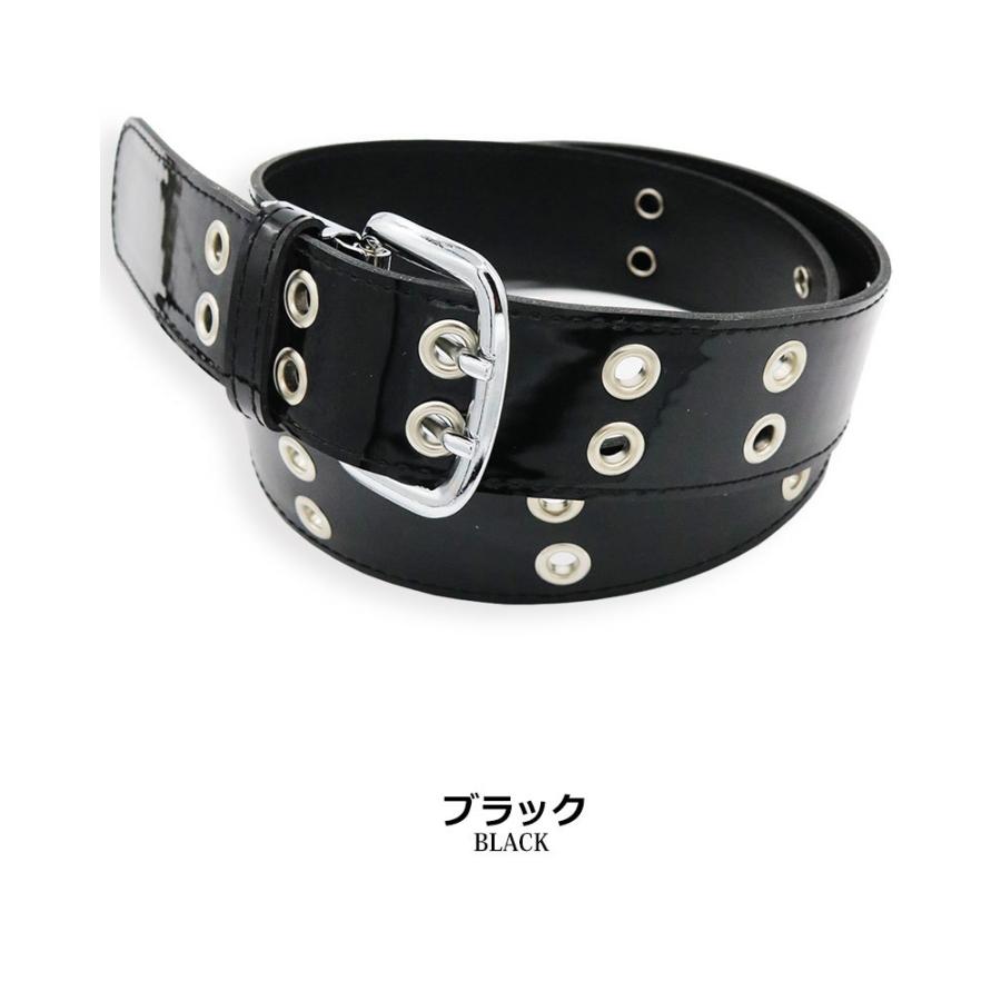 新品☆ROCK・DUDE エナメル ベルト☆ブラック＆イエロー☆Lサイズ 日本製 エナメル ベルト メンズ レディース カラーベルト ダブルピン