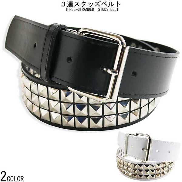 【極美品】rokh 3連リング付きベルト PUNK ROCK 3連 ピラミッドスタッズ ベルト 鋲 フェイクレザー V系