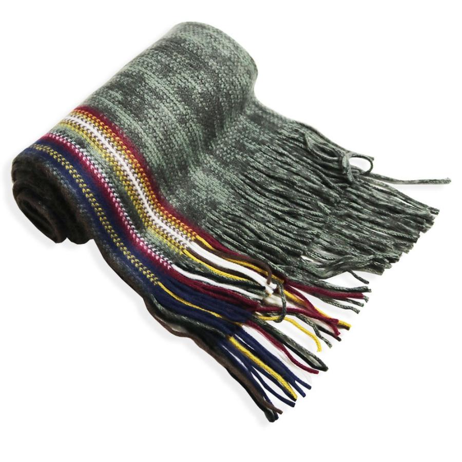 マフラー メンズ ラッセル編み マルチストライプ ストール 通勤 通学